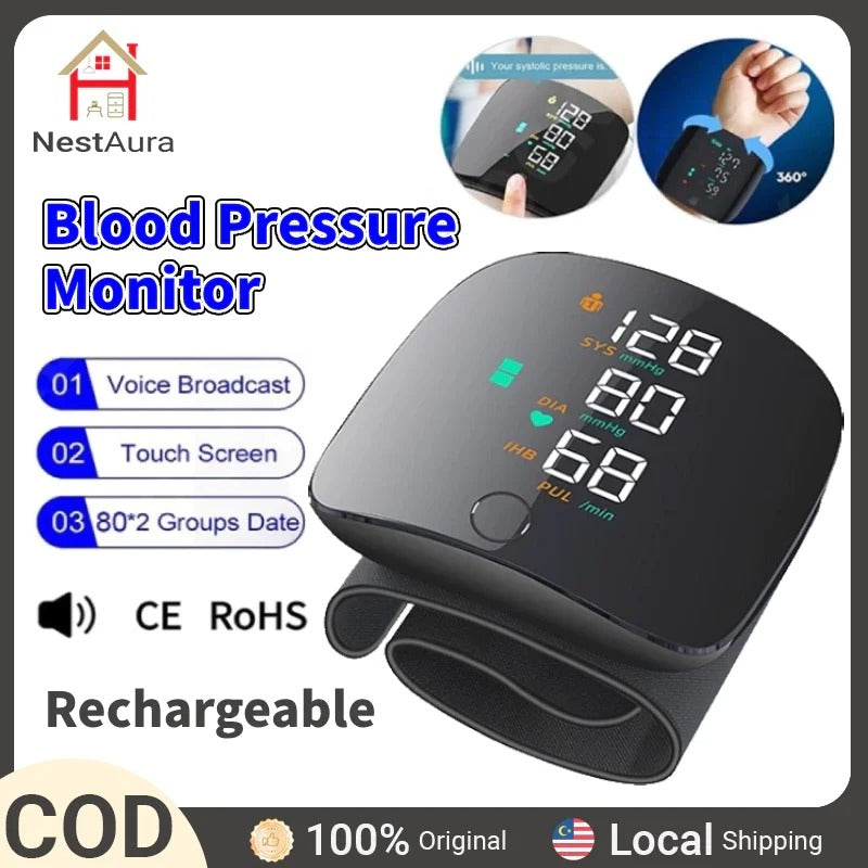 Rechargeable LED Wrist Blood Pressure Monitor